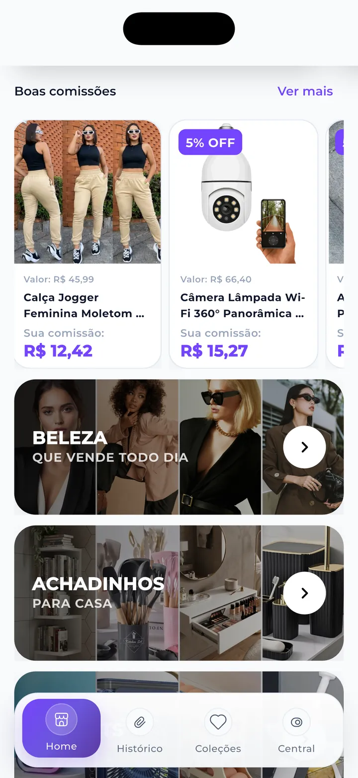 Seção de nichos da Home com vitrines por público