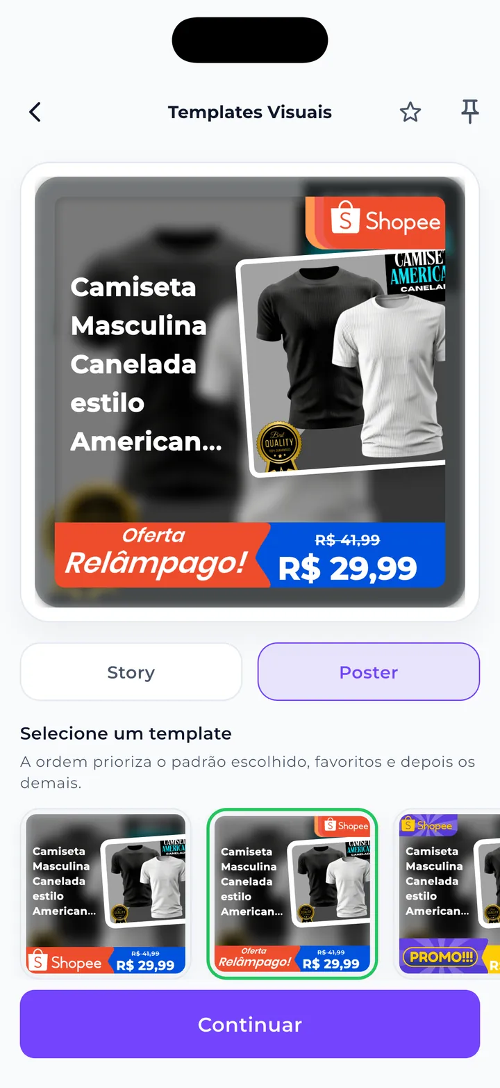 Galeria de templates de Poster com o produto aplicado