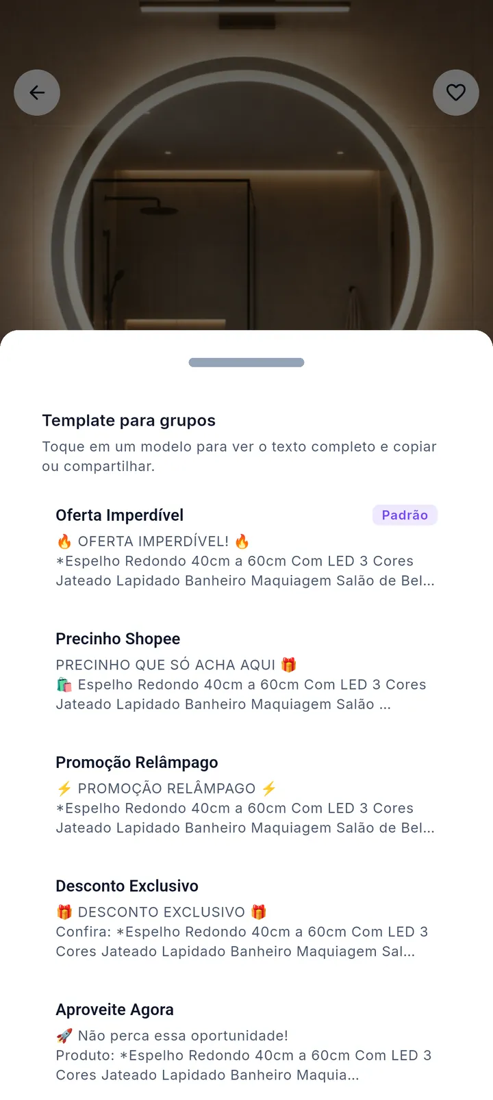 Modelos de texto prontos no Template para grupos