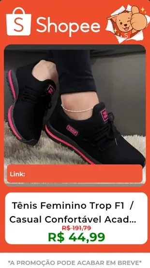 Story gerado no Mega Afiliado com tênis feminino casual e preço promocional